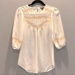 Lily White Sheer Cream Blouse with Lace Detailing
